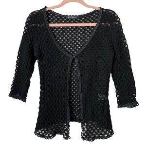 Vintage Betsey Johnson Cardigan Womens Black Crochet Sweater Y2K Fairygoth Goth